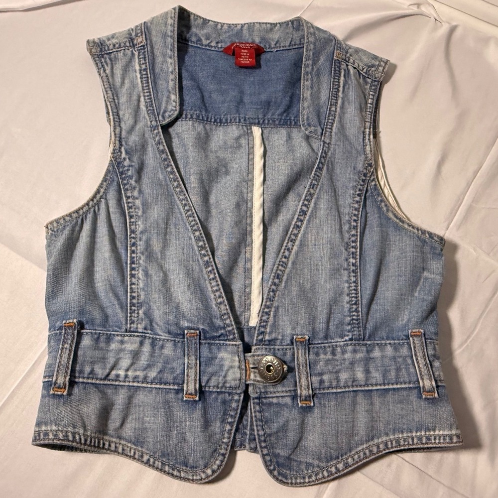 Vintage Y2K Guess Jeans Womens Light Wash Cropped Denim Vest Low Cut Blue Medium